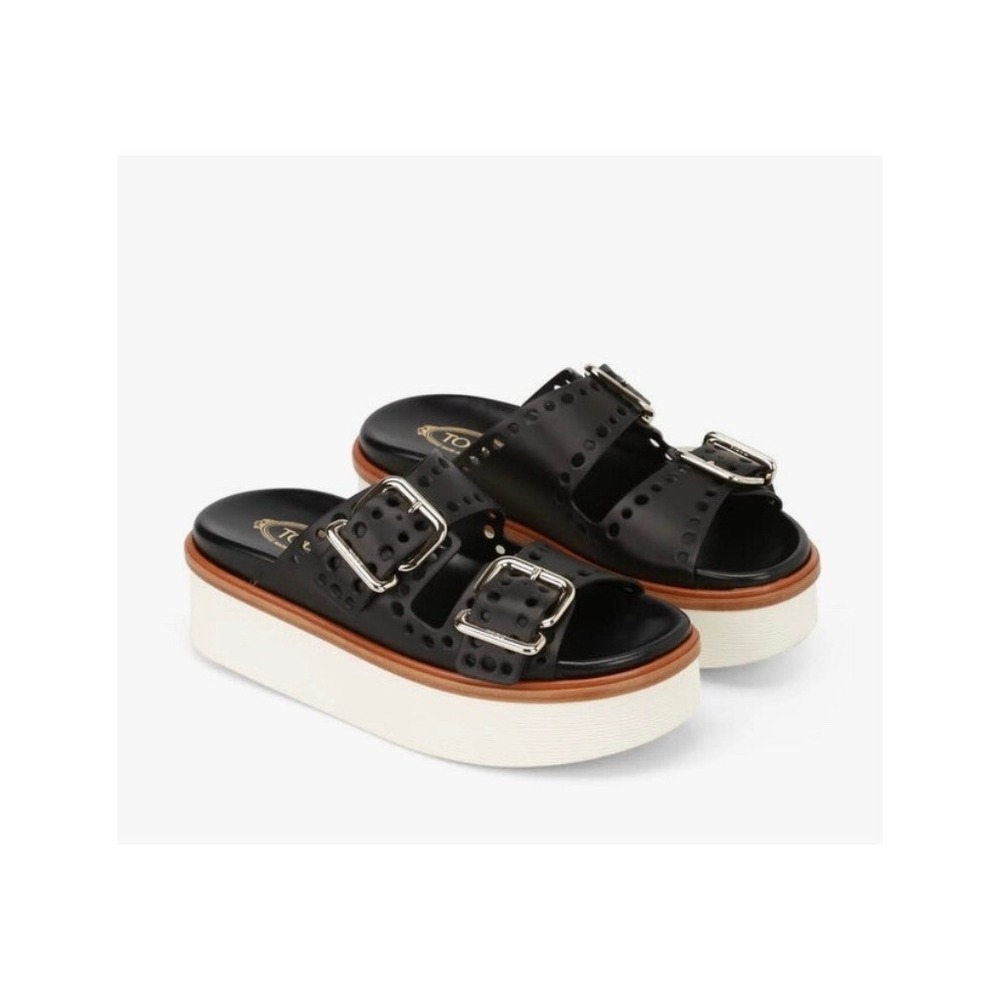 Tod's 65MM Leather Platform Mules Black Size 38